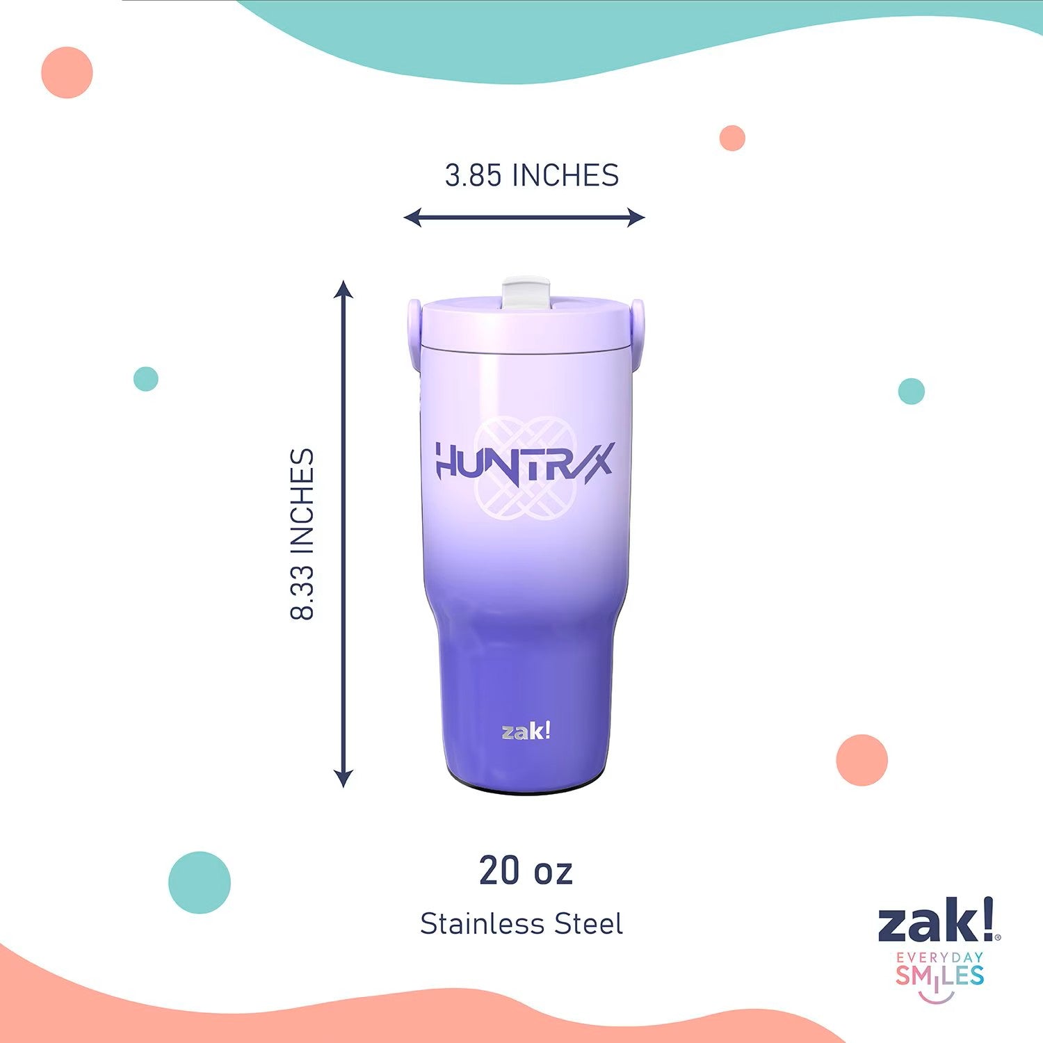 Zak Designs KPop 20oz Stainless Steel Sutton Flex Grip Siply Tumbler Set, 2-Pack