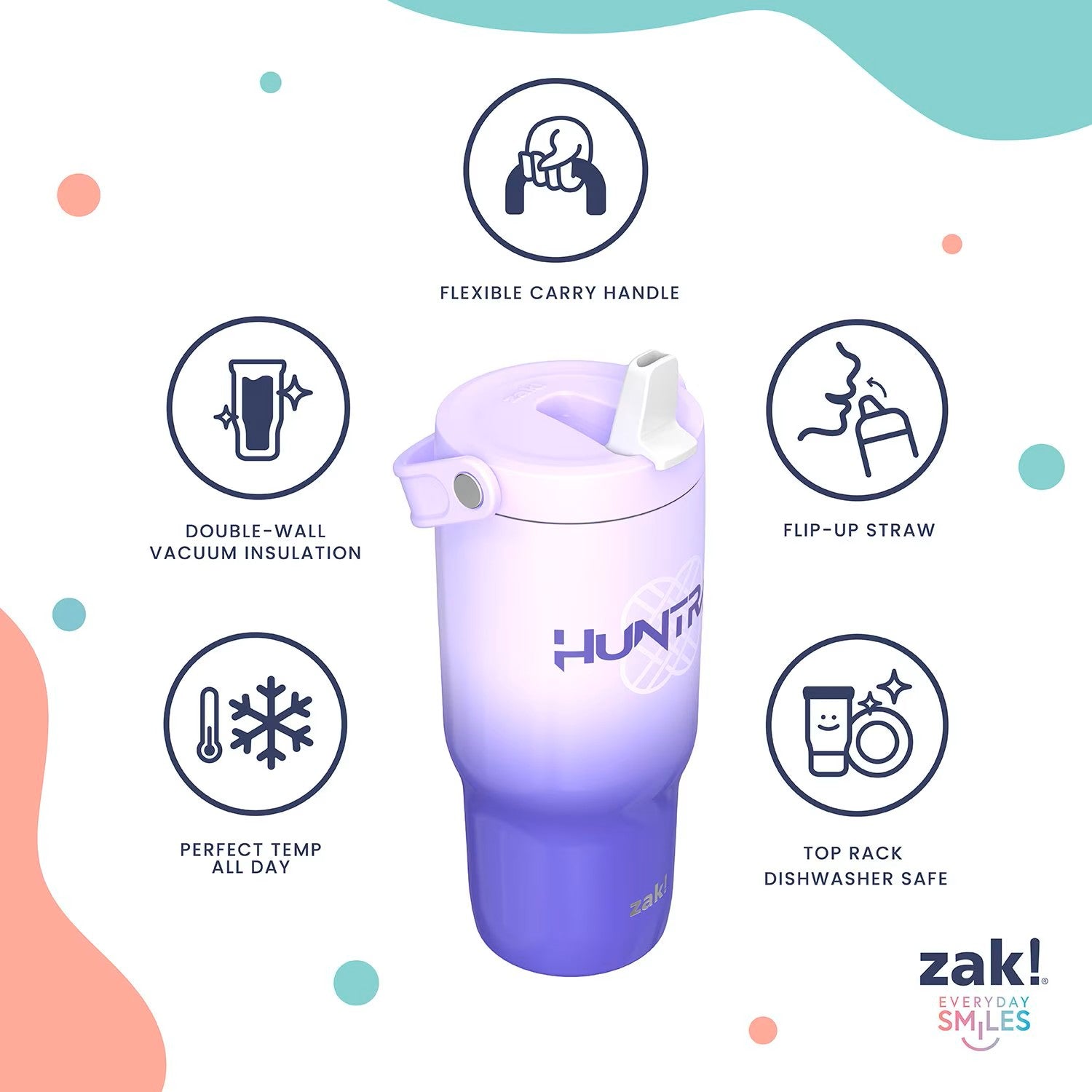 Zak Designs KPop 20oz Stainless Steel Sutton Flex Grip Siply Tumbler Set, 2-Pack