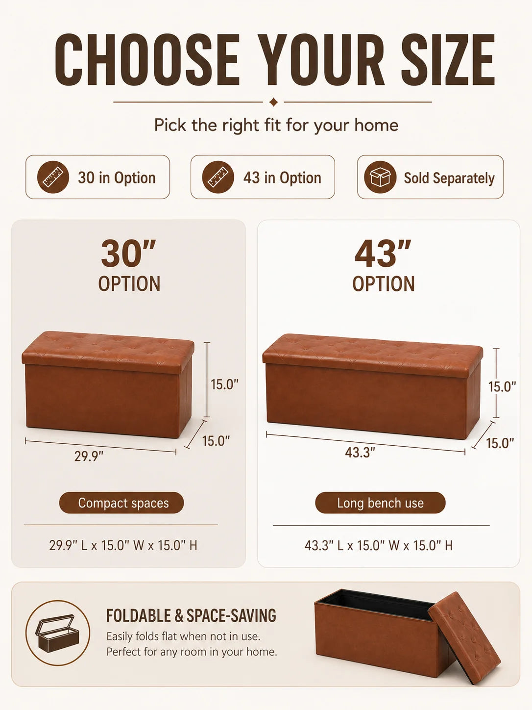 Tufted Faux Leather Storage Bench Ottoman