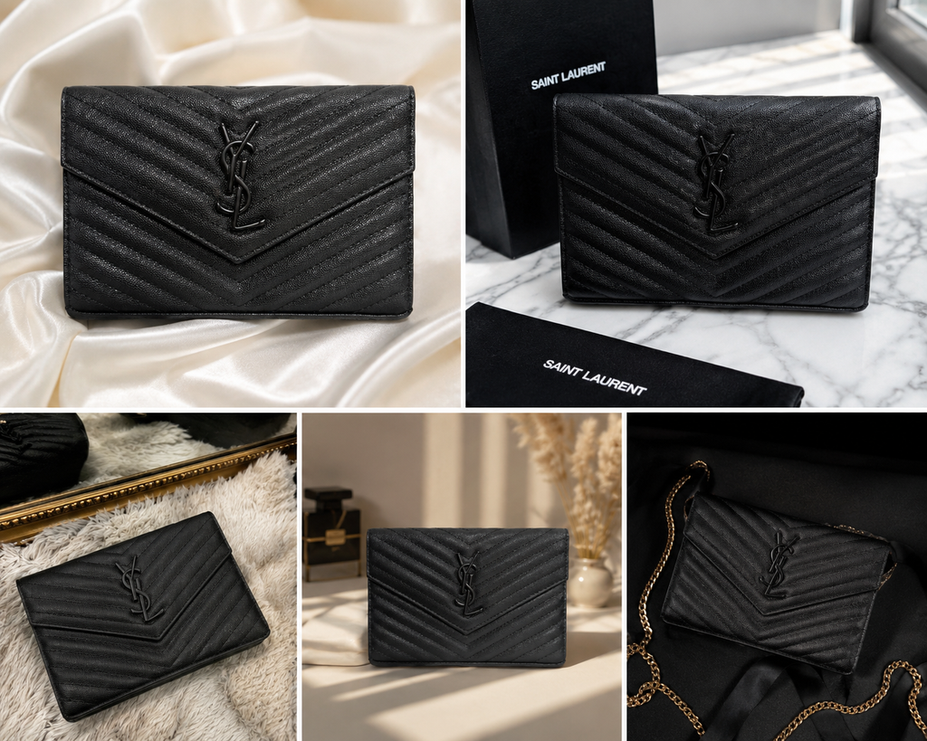 Luxury Black Quilted Chain Crossbody Bag – Women's Elegant Envelope Shoulder Purse