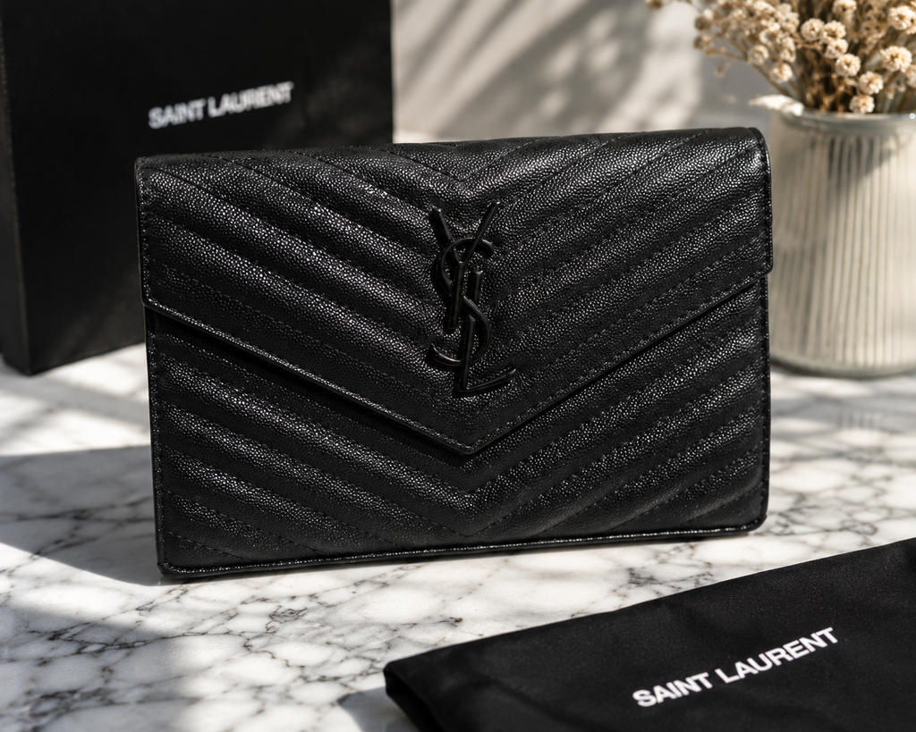 Luxury Black Quilted Chain Crossbody Bag – Women's Elegant Envelope Shoulder Purse