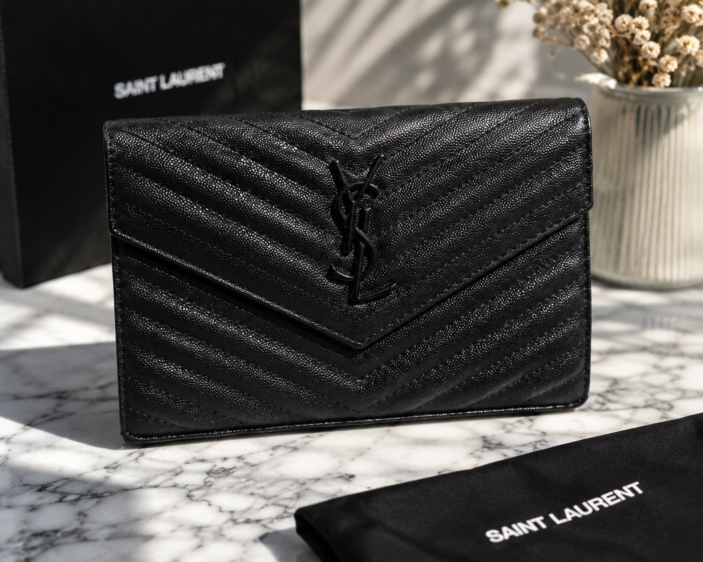 Luxury Black Quilted Chain Crossbody Bag – Women's Elegant Envelope Shoulder Purse
