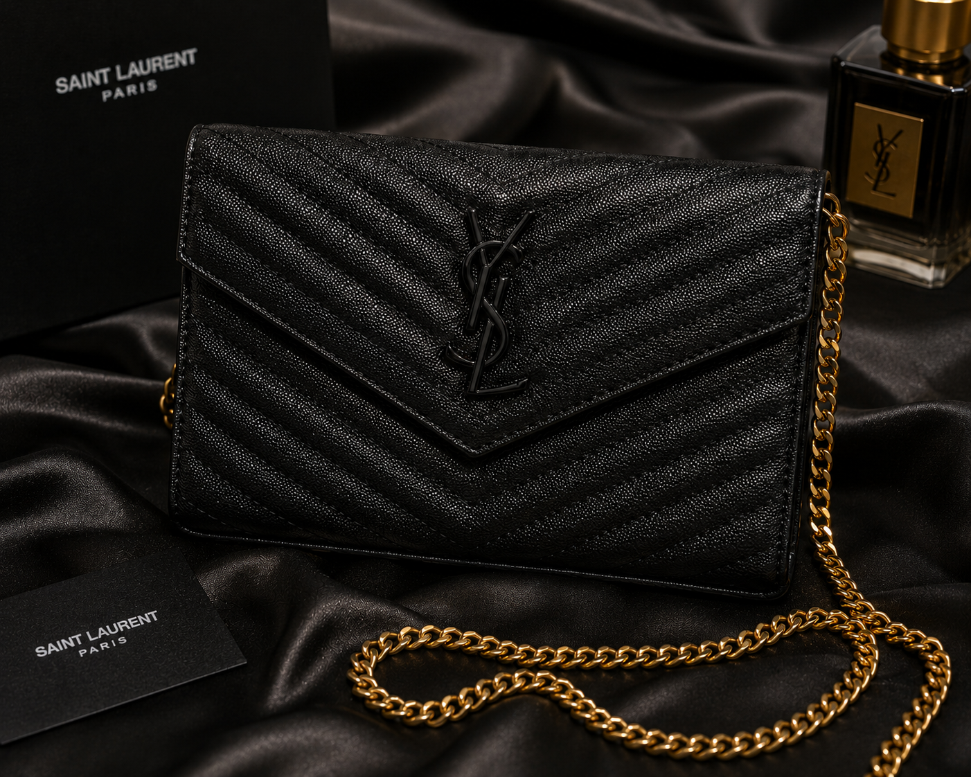 Luxury Black Quilted Chain Crossbody Bag – Women's Elegant Envelope Shoulder Purse
