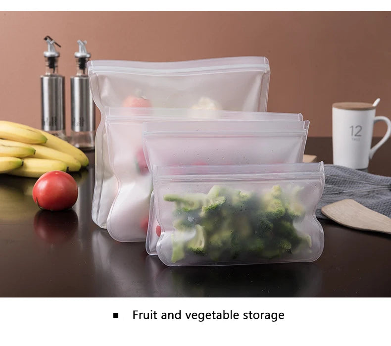 Reusable Silicone Food Storage Bags, Stand-Up Design