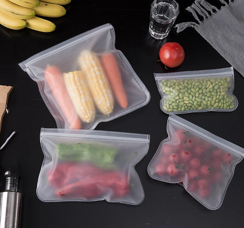 Reusable Silicone Food Storage Bags, Stand-Up Design