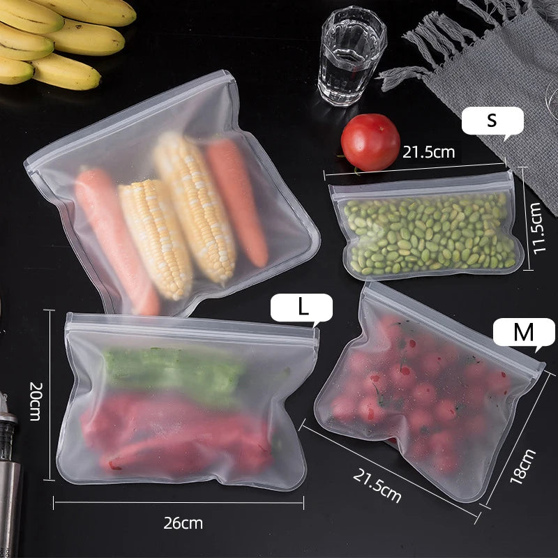 Reusable Silicone Food Storage Bags, Stand-Up Design