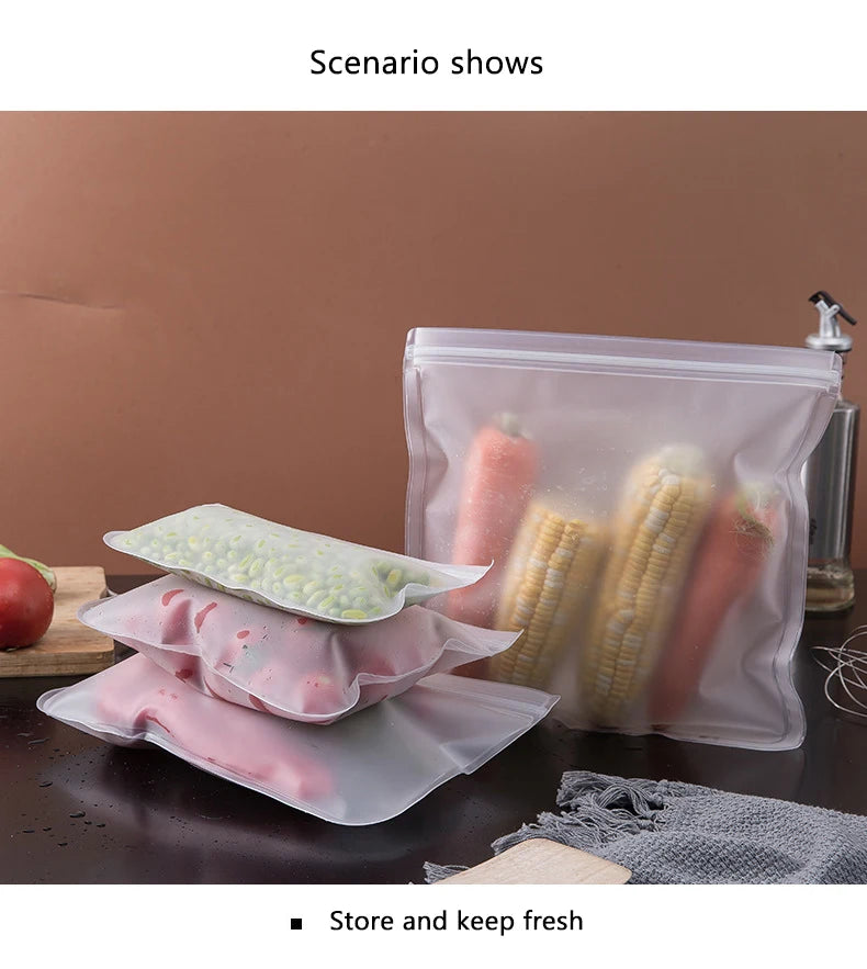 Reusable Silicone Food Storage Bags, Stand-Up Design