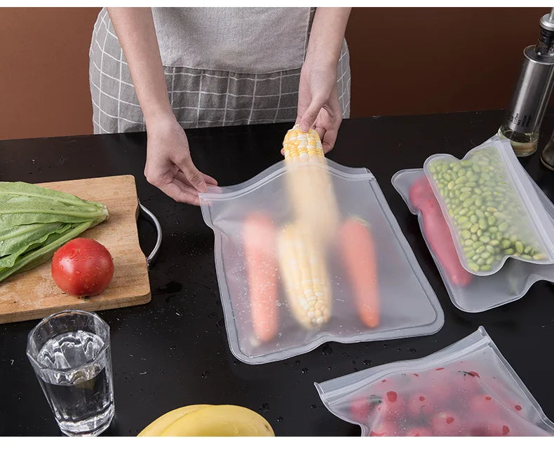 Reusable Silicone Food Storage Bags, Stand-Up Design
