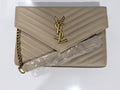 YSL-Inspired Beige Quilted Crossbody Shoulder Bag with Gold Chain Strap – New