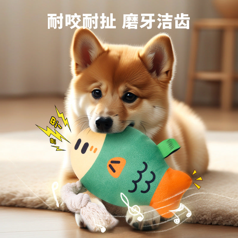 New Sounding Dog Toy Simulates Fat-Headed Fish, Grinds Teeth and Cleans Teeth, Self-Pleasure and Relieves Boredom, Cotton Rope Pet Toy Cross-Border Wholesale