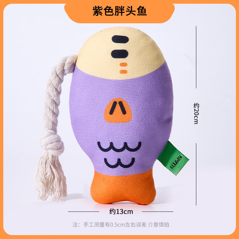 New Sounding Dog Toy Simulates Fat-Headed Fish, Grinds Teeth and Cleans Teeth, Self-Pleasure and Relieves Boredom, Cotton Rope Pet Toy Cross-Border Wholesale