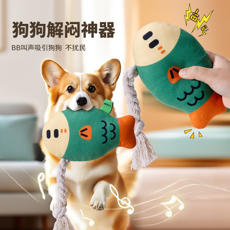 New Sounding Dog Toy Simulates Fat-Headed Fish, Grinds Teeth and Cleans Teeth, Self-Pleasure and Relieves Boredom, Cotton Rope Pet Toy Cross-Border Wholesale