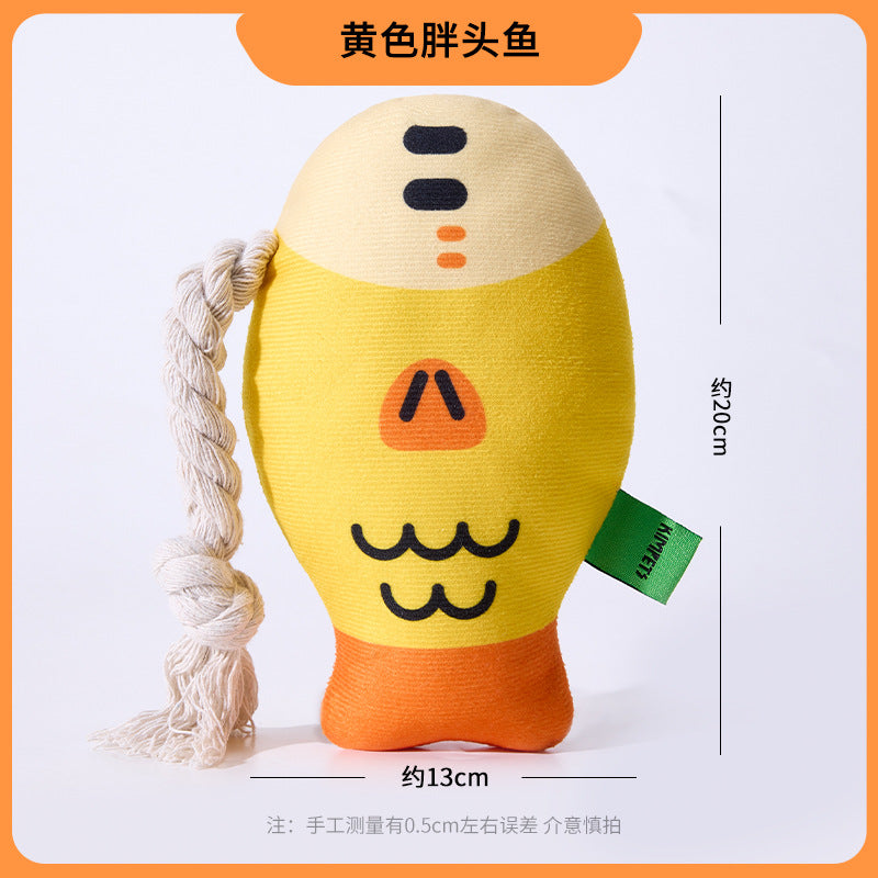 New Sounding Dog Toy Simulates Fat-Headed Fish, Grinds Teeth and Cleans Teeth, Self-Pleasure and Relieves Boredom, Cotton Rope Pet Toy Cross-Border Wholesale
