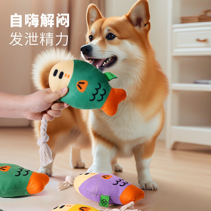 New Sounding Dog Toy Simulates Fat-Headed Fish, Grinds Teeth and Cleans Teeth, Self-Pleasure and Relieves Boredom, Cotton Rope Pet Toy Cross-Border Wholesale