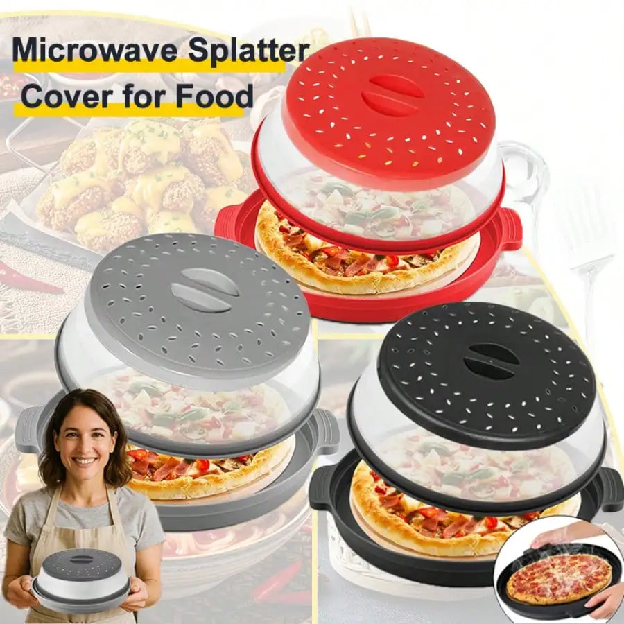 2 In 1 Microwave Splatter Coverwith Tray, Vented Collapsible Microwave Cover For Food, Vented Silicone Splatter Guard Lid - Vegetable Fruit Colander