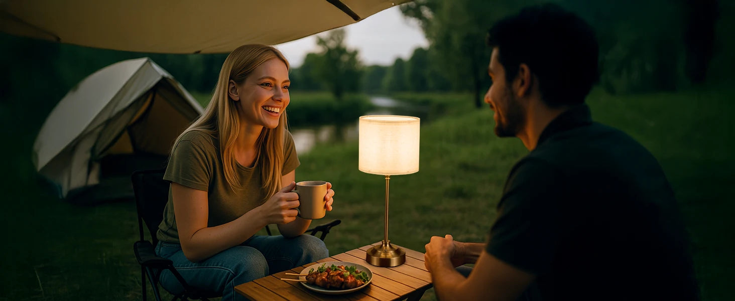 Rechargeable Touch Table Lamp with Dimmable Fabric Shade