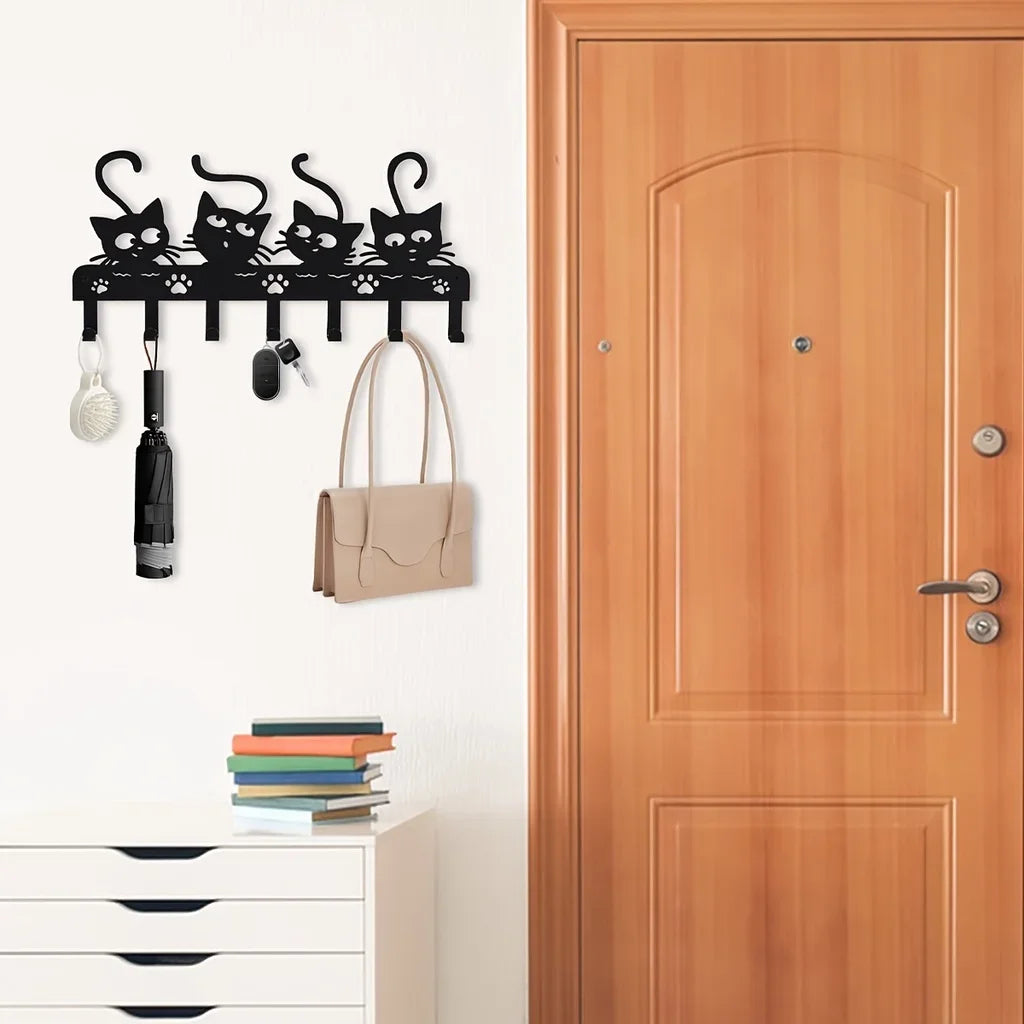 Black Cat Iron Wall Key Holder