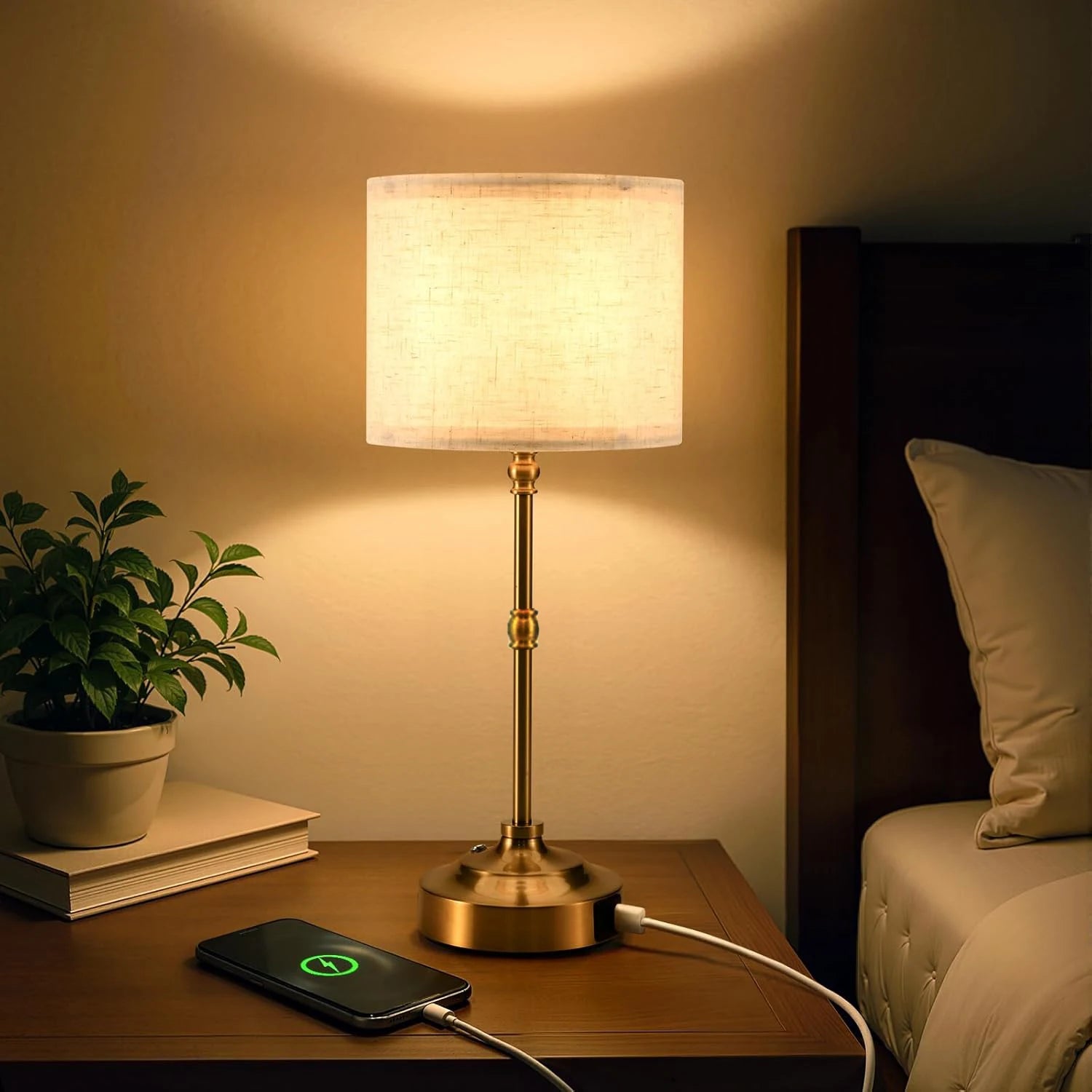 Rechargeable Touch Table Lamp with Dimmable Fabric Shade