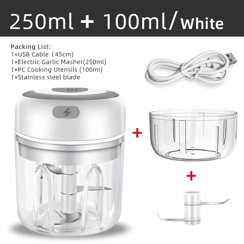 100ML/250ML Electric  Meat Mincer Garlic Chopper Rotate Garlic Press Crusher Vegetable Onion Cutter Kitchen Cooking Accessories