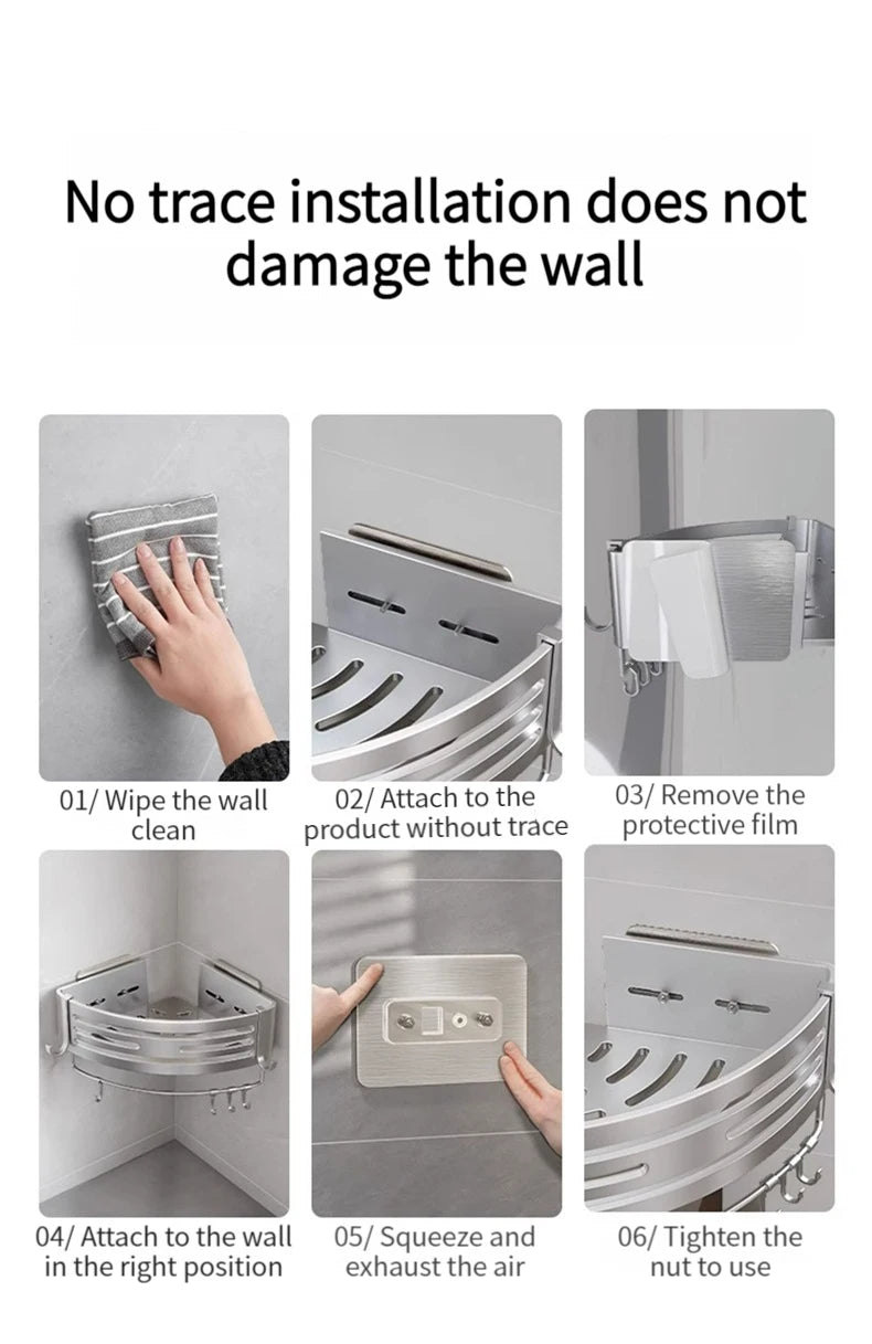 No-Drill Aluminum Bathroom Shower Shelf