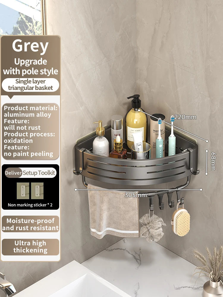 No-Drill Aluminum Bathroom Shower Shelf