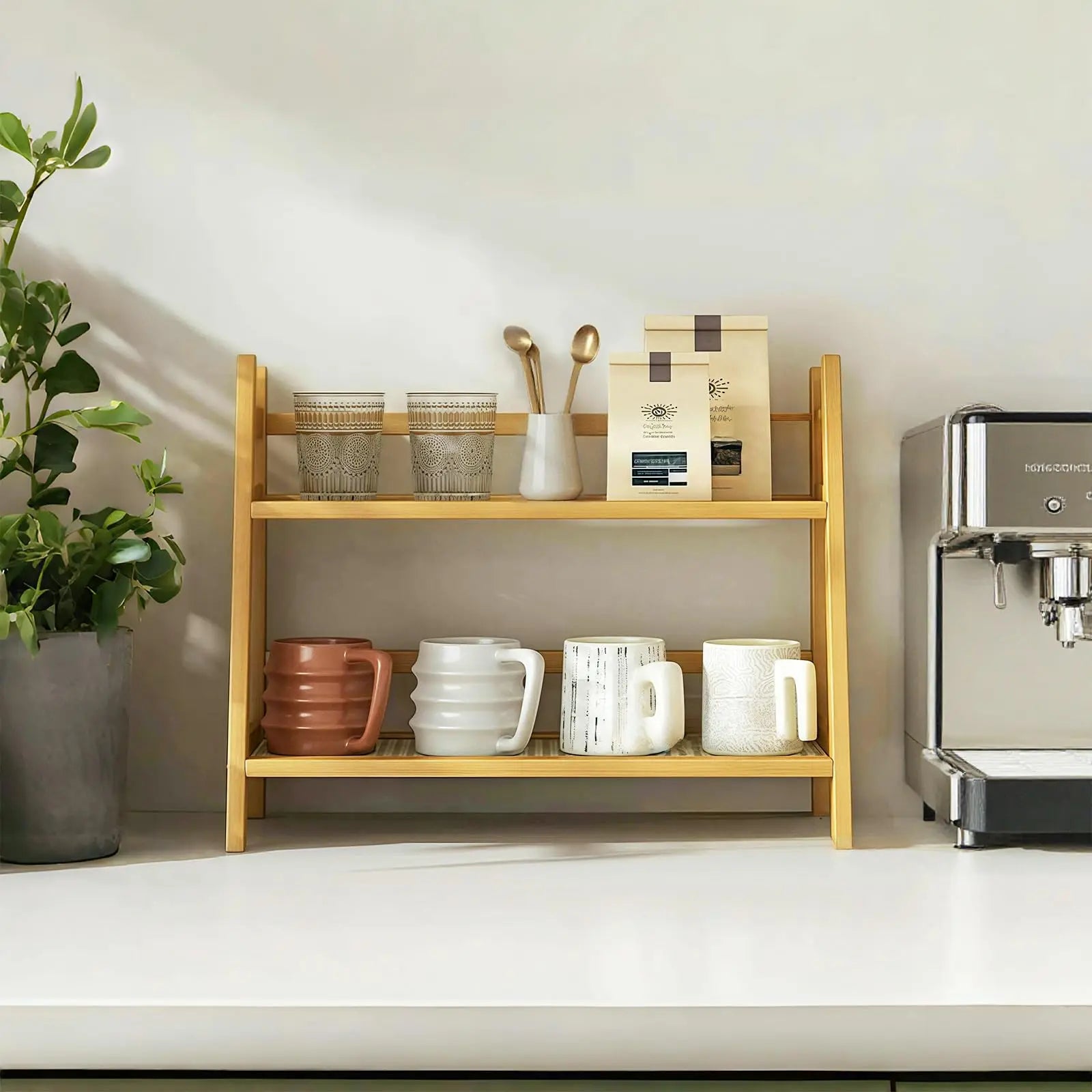2-Tier Wicker-Look Coffee Station Organizer