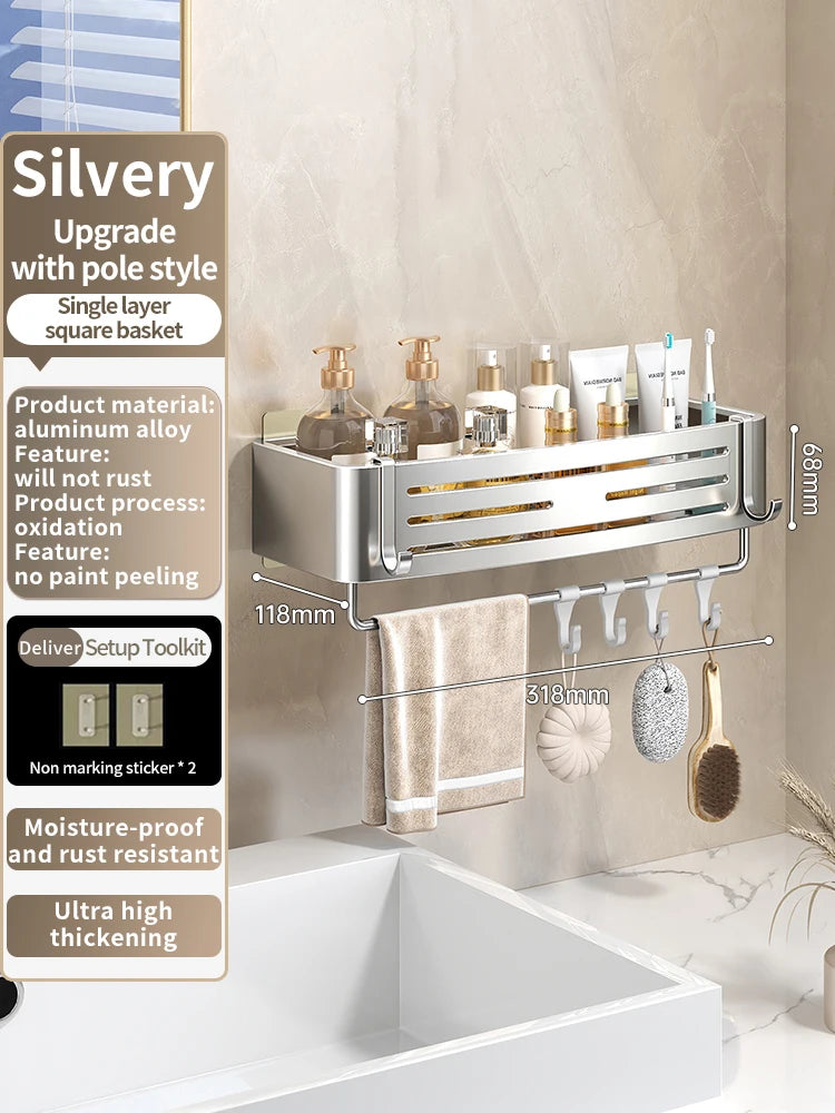 No-Drill Aluminum Bathroom Shower Shelf