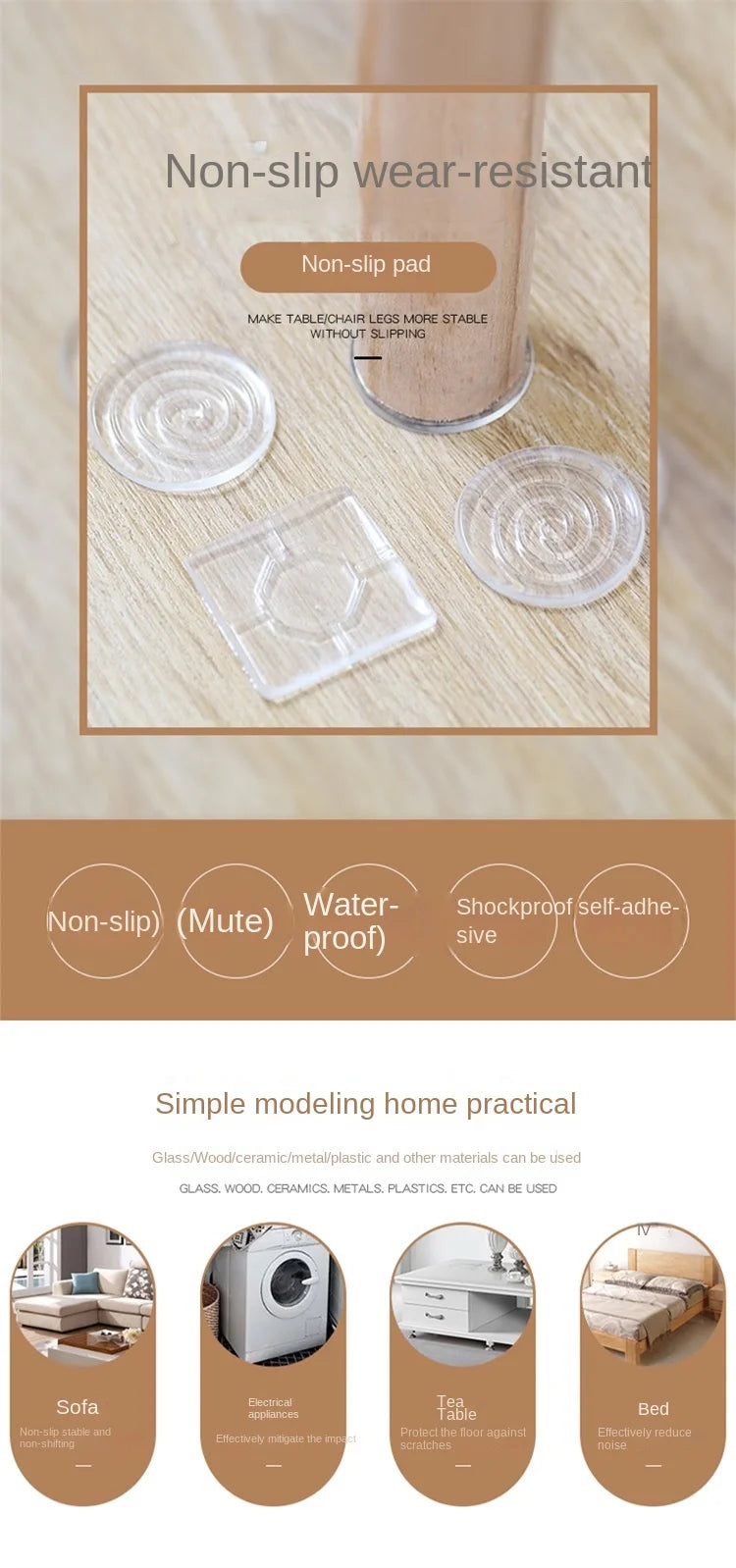 4-Piece Transparent Silicone Furniture Floor Protectors