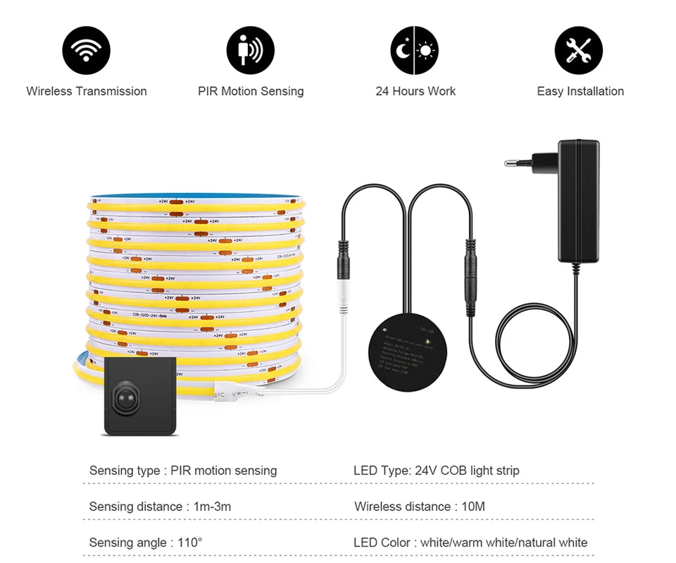 Flexible COB LED Strip with Wireless Motion Sensor