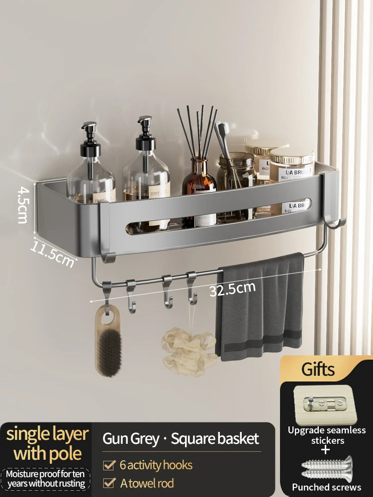No-Drill Aluminum Bathroom Shower Shelf