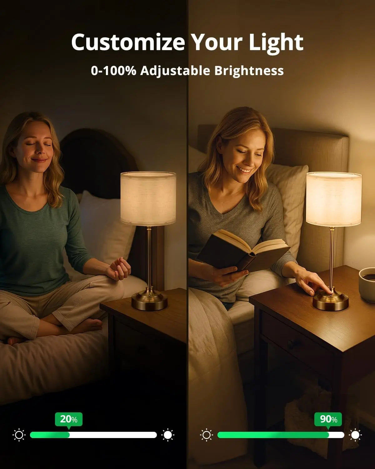 Rechargeable Touch Table Lamp with Dimmable Fabric Shade