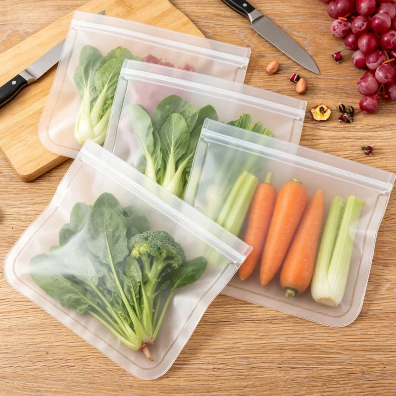 Reusable Silicone Food Storage Bags, Stand-Up Design
