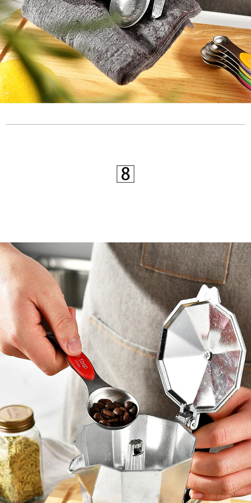 8-Piece Magnetic Stainless Steel Measuring Spoons