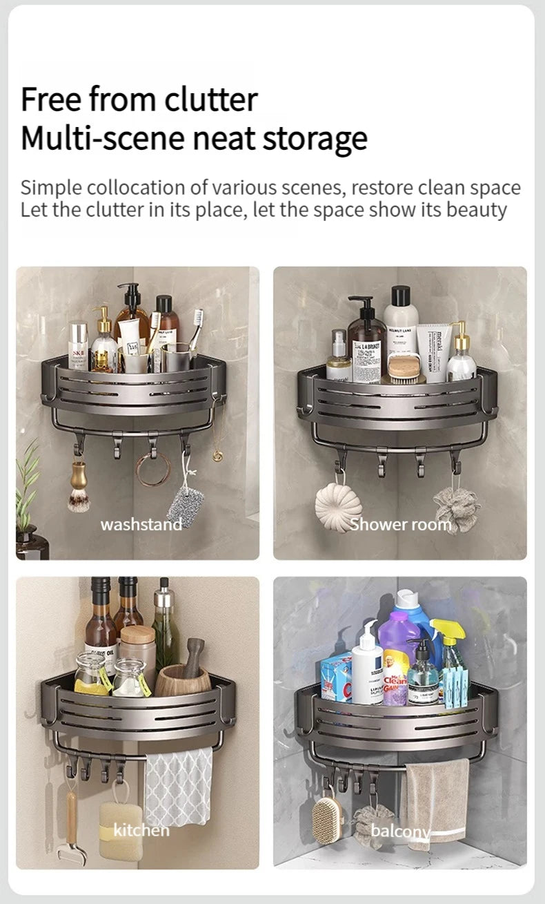 No-Drill Aluminum Bathroom Shower Shelf