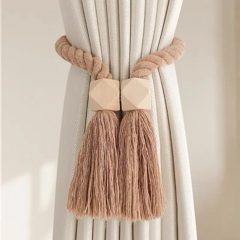 Magnetic Wooden Tassel Curtain Holdbacks