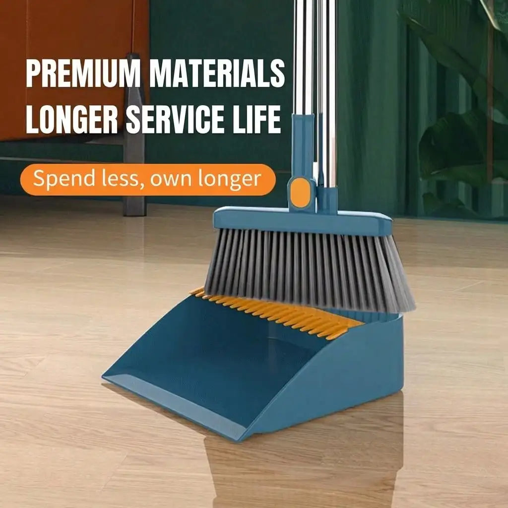 1 Set Collapsible Broom And Dustpan Set Ergonomic Cleaning Tools For Home Office And Dorm Use Sturdy Lightweight Design For Efficient Floor Cleaning Tile And More Mocha Blue Set