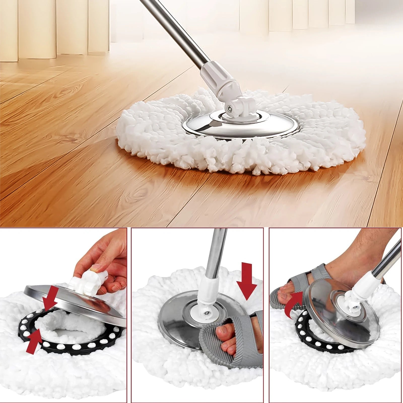 Spin Mop and Bucket Set Replacement Round Heads, 4/8 Pieces Microfiber Refill for Choose, Dual Use of Dry and Wet