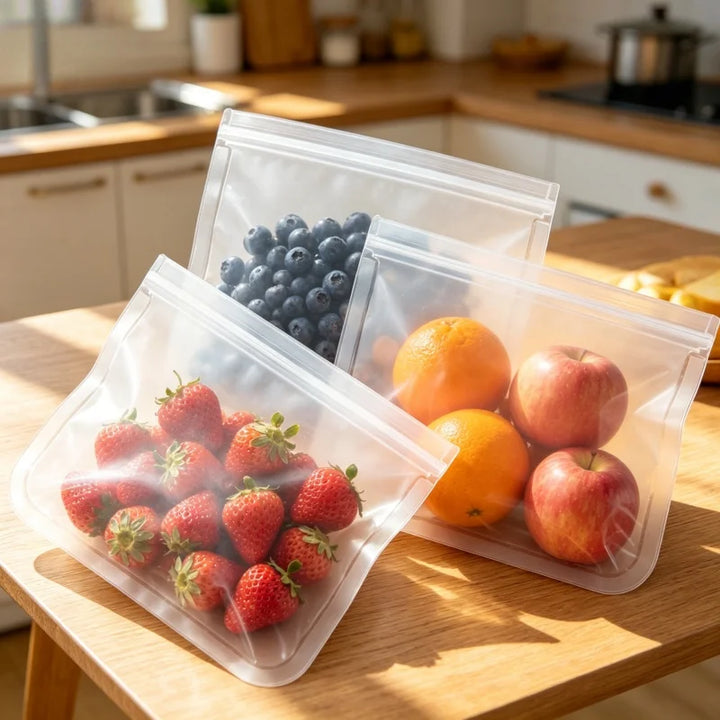 Reusable Silicone Food Storage Bags, Stand-Up Design