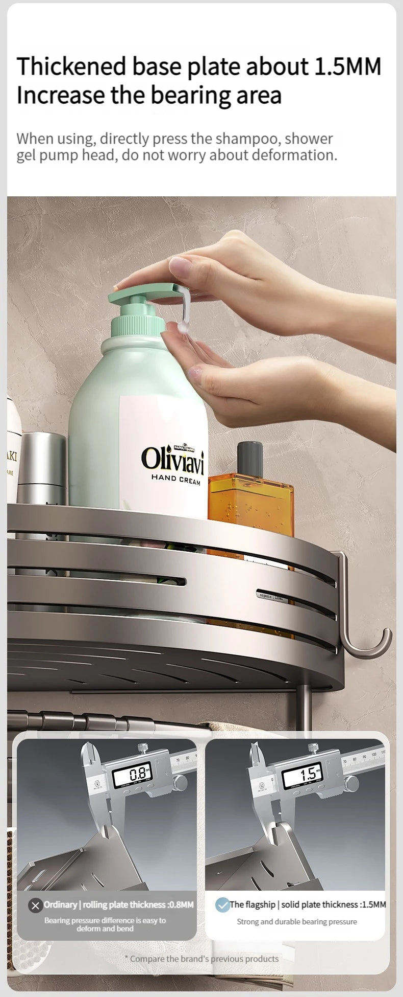 No-Drill Aluminum Bathroom Shower Shelf