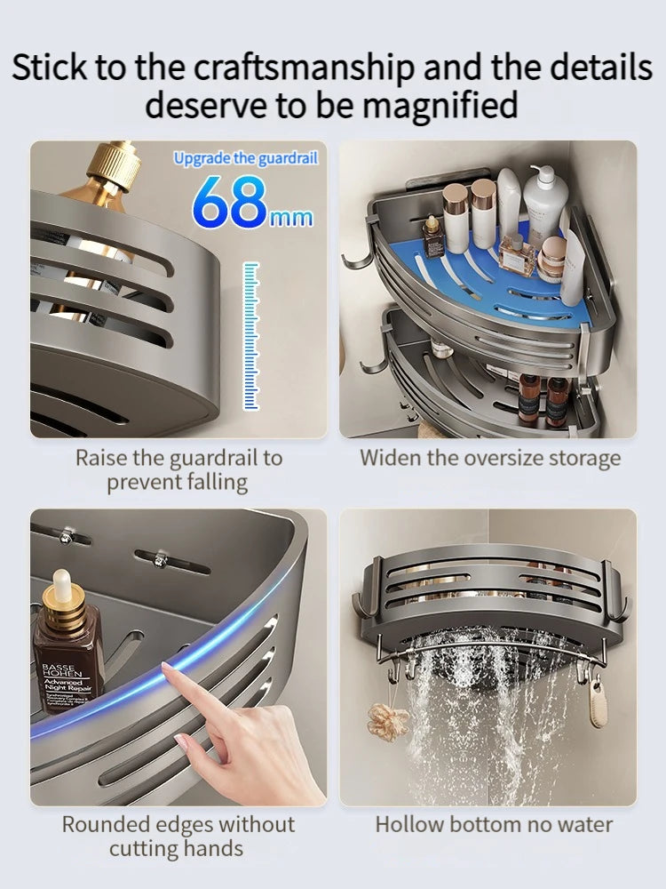 No-Drill Aluminum Bathroom Shower Shelf