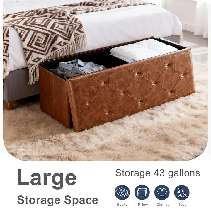 Tufted Faux Leather Storage Bench Ottoman