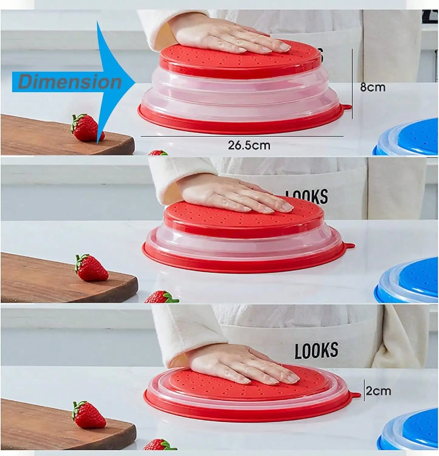 2 In 1 Microwave Splatter Coverwith Tray, Vented Collapsible Microwave Cover For Food, Vented Silicone Splatter Guard Lid - Vegetable Fruit Colander