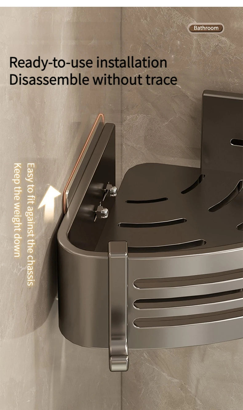 No-Drill Aluminum Bathroom Shower Shelf