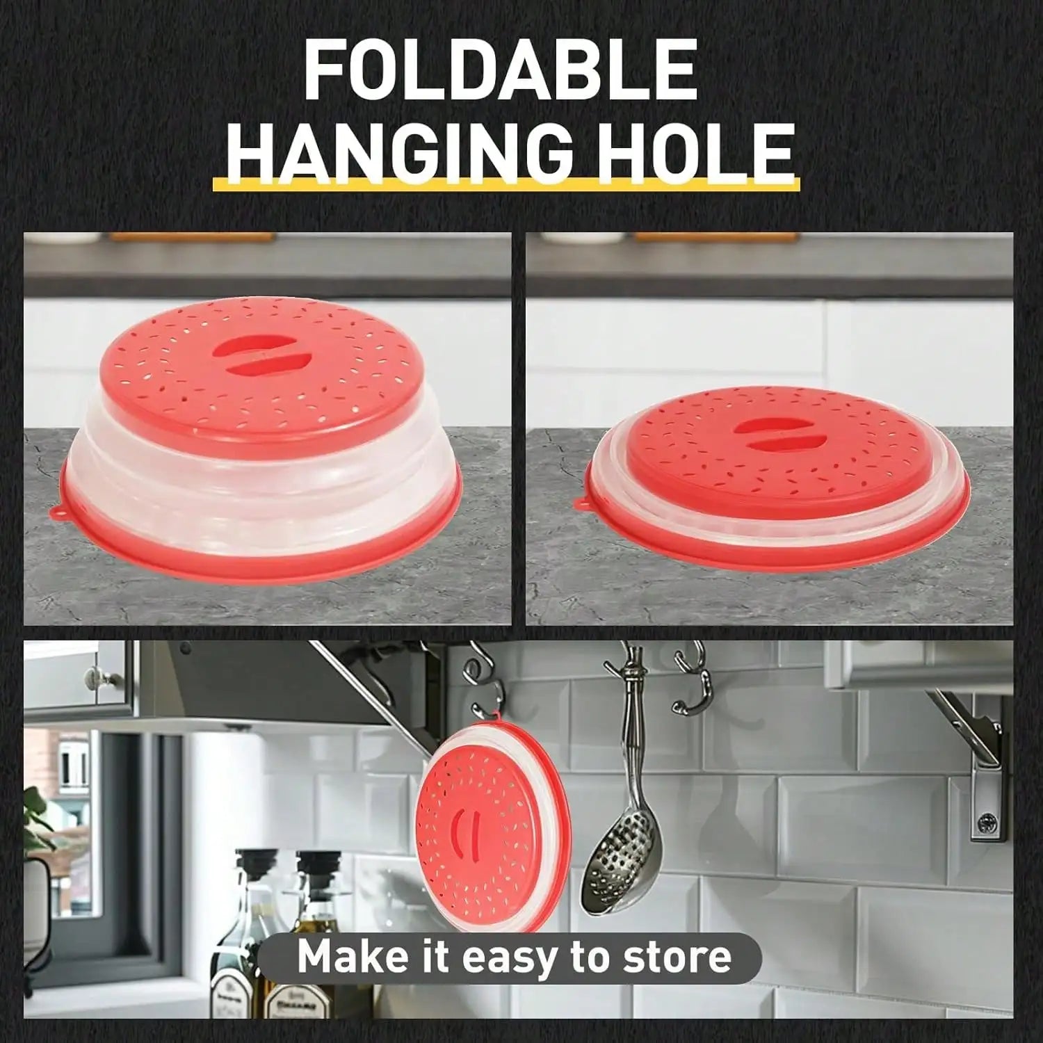 2 In 1 Microwave Splatter Coverwith Tray, Vented Collapsible Microwave Cover For Food, Vented Silicone Splatter Guard Lid - Vegetable Fruit Colander