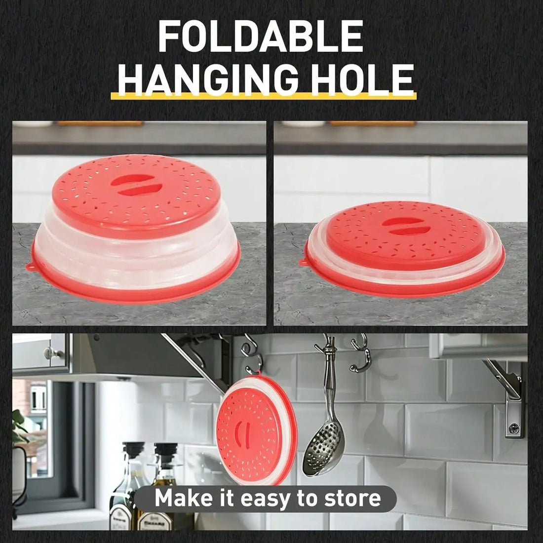 2 In 1 Microwave Splatter Coverwith Tray, Vented Collapsible Microwave Cover For Food, Vented Silicone Splatter Guard Lid - Vegetable Fruit Colander