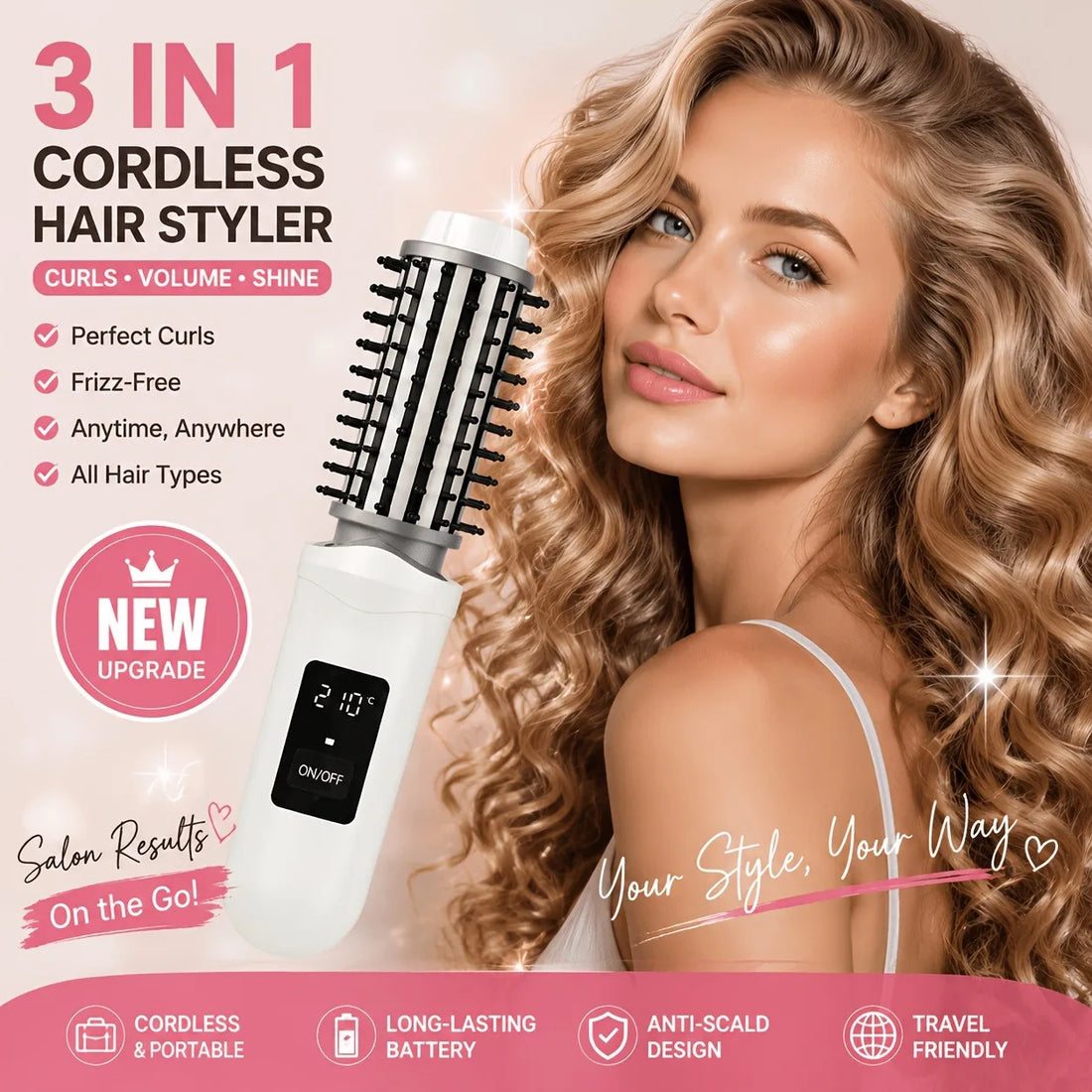 Portable Cordless Hair Straightening Comb