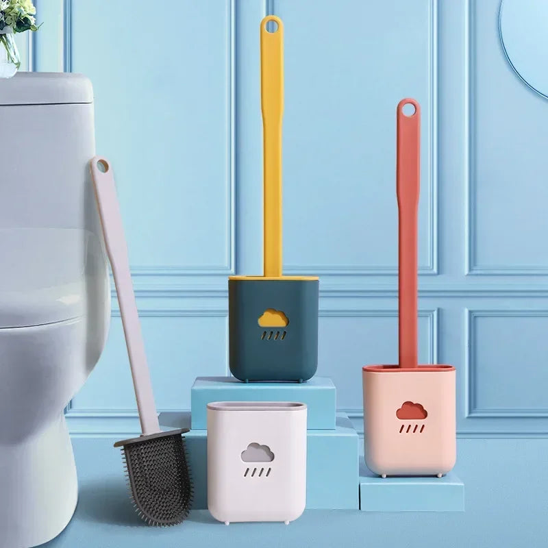 Flat-Head Silicone Toilet Brush with Holder