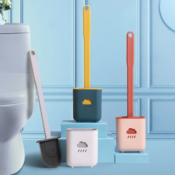 Flat-Head Silicone Toilet Brush with Holder