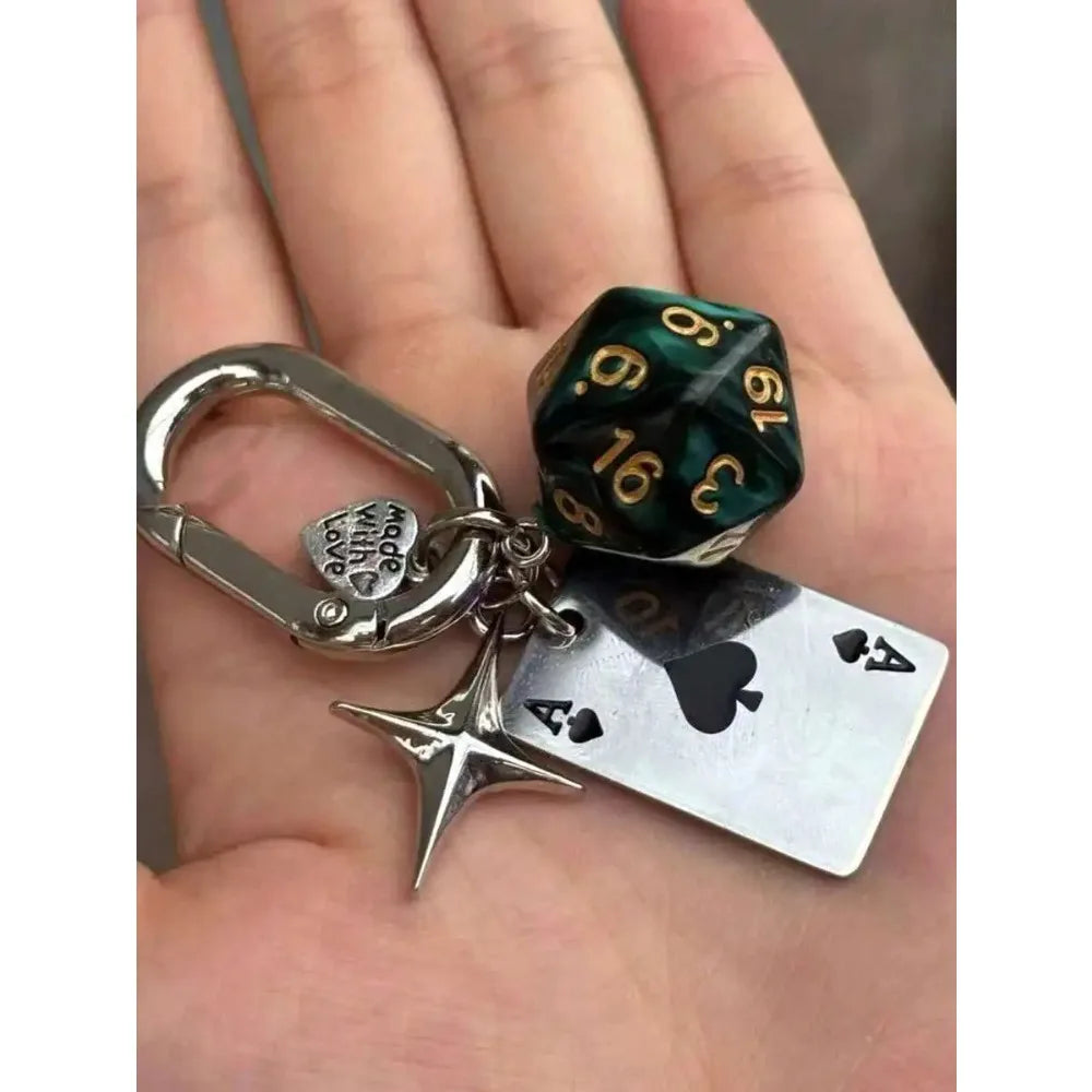Vintage Poker Ace Dice Keychain Metal Spade A Card Pendant Backpack Handbag Charm Halloween Jewelry Gift