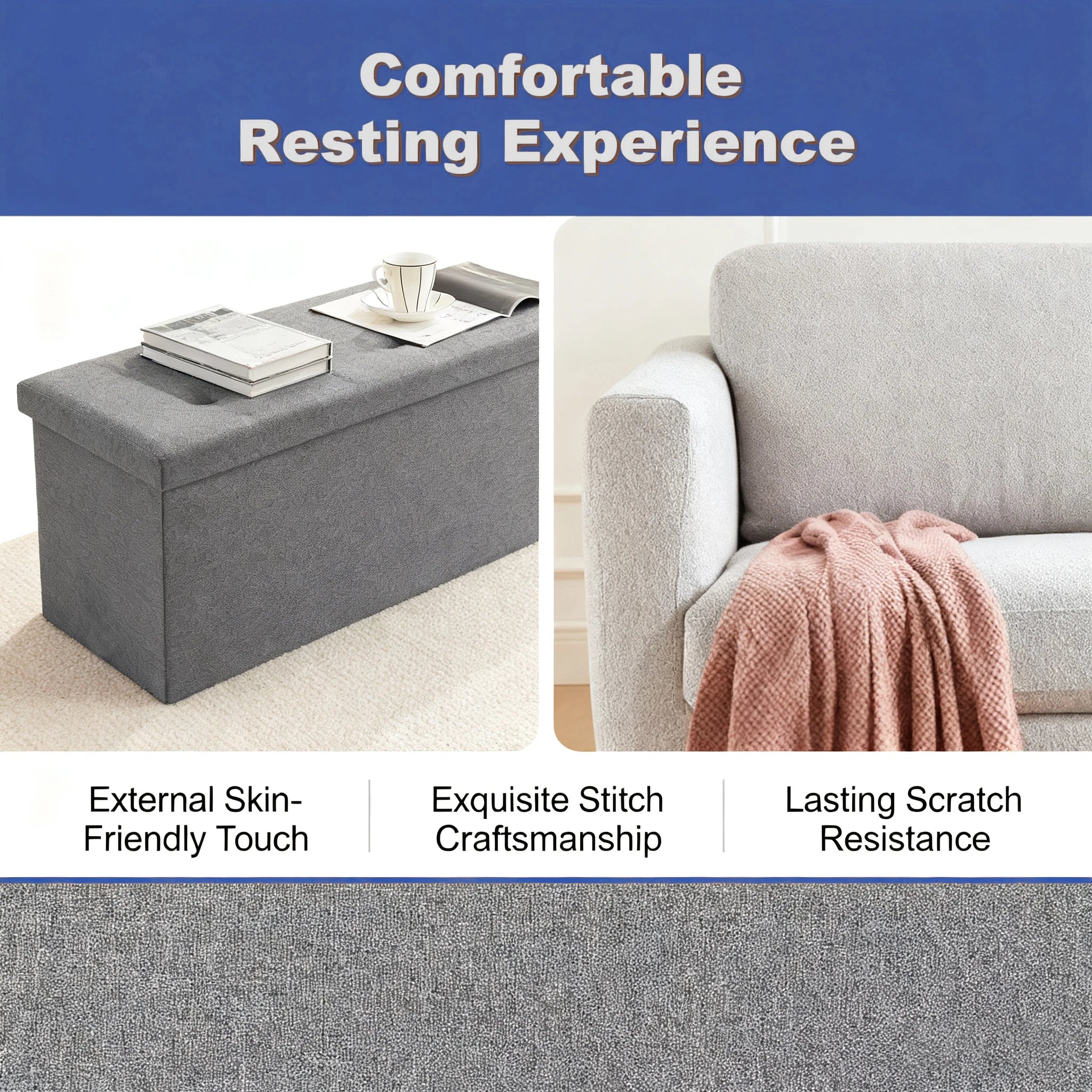 Folding Storage Ottoman Bench with Seat